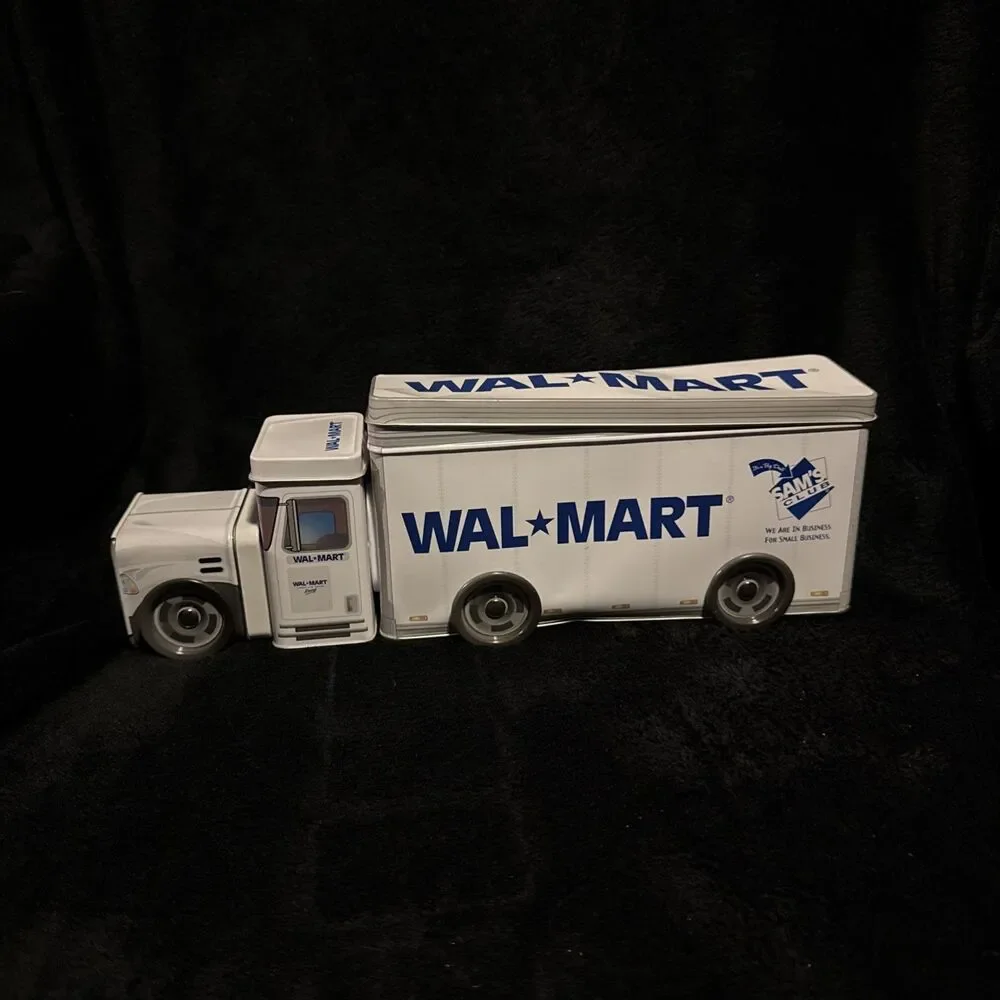 Vintage 2005 Walmart Sam’s Club Metal Semi Truck Tin Containers Wheels Roll